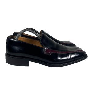 San Remo Platinum Leather Penny Loafers Dress Shoes Black/Burgundy Men's 10.5